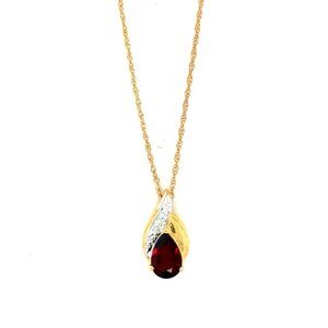 14K Gold Garnet/Diamond Pendant Necklace